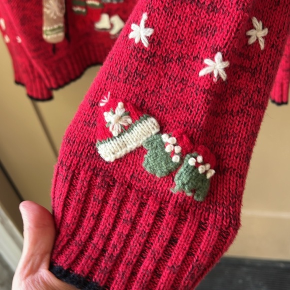 Vtg Coldwater Creek Cotton Ramie Zip Up Winter Themed Cardigan Red Novelty - Picture 6 of 13